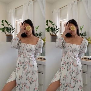 For Love And Lemons Floral Midi Dress - White and Pink